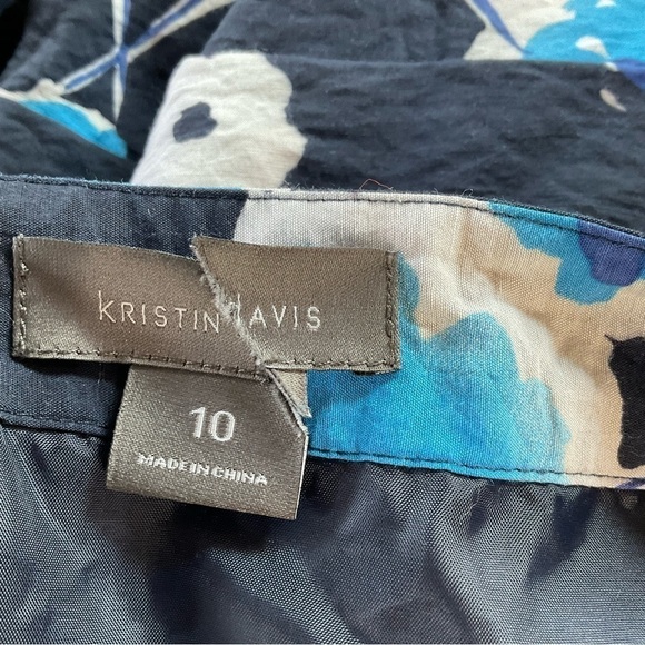 Kristin Davis Skirt Navy Blue Floral Ruffle  Size 10 Lined‎ Knee Length Mini - Picture 4 of 9